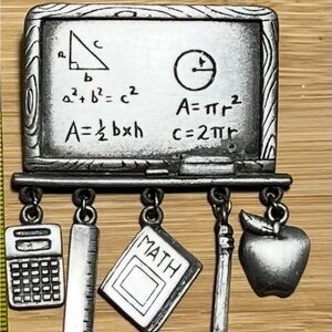 Vintage JJ’s Pewter Math Teacher’s Chalkboard Charms Brooch Pin Jonette Jewelry